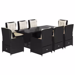 Set da Pranzo da Giardino 9 pz con Cuscini Nero in Polyrattancod mxl 93171 - Vista aggiuntiva 2