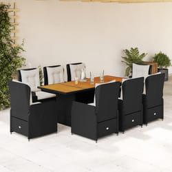 vidaXL Set da Pranzo da Giardino 9 pz con Cuscini Nero in Polyrattan