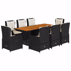 vidaXL Set da Pranzo da Giardino 9 pz con Cuscini Nero in Polyrattan - Vista aggiuntiva 2