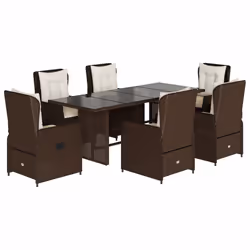 vidaXL Set da Pranzo da Giardino 7pz con Cuscini in Polyrattan Marrone - Vista aggiuntiva 2