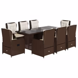 vidaXL Set da Pranzo da Giardino 9pz con Cuscini Marrone in Polyrattan - Vista aggiuntiva 2