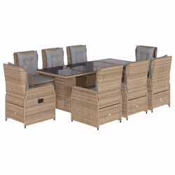 vidaXL Set da Pranzo da Giardino 9 pz con Cuscini Beige in Polyrattan - Vista aggiuntiva 2