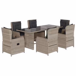 vidaXL Set da Pranzo da Giardino 7 pz Cuscini Polyrattan Grigio Chiaro - Vista aggiuntiva 2