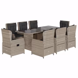vidaXL Set Pranzo da Giardino 9pz con Cuscini Grigio Chiaro Polyrattan - Vista aggiuntiva 2