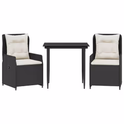 vidaXL Set da Pranzo da Giardino 3 pz con Cuscini Nero in Polyrattan - Vista aggiuntiva 2