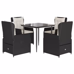 vidaXL Set da Pranzo da Giardino 5 pz Nero con Cuscini in Polyrattan - Vista aggiuntiva 2