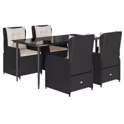 Set da Pranzo da Giardino 5 pz Nero con Cuscini in Polyrattancod mxl 117132 - Vista aggiuntiva 2