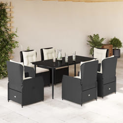vidaXL Set da Pranzo da Giardino 7 pz Nero con Cuscini in Polyrattan