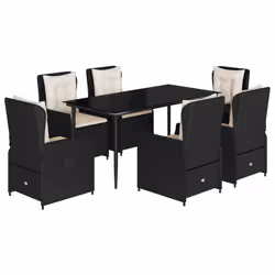 vidaXL Set da Pranzo da Giardino 7 pz Nero con Cuscini in Polyrattan - Vista aggiuntiva 2
