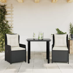 vidaXL Set da Pranzo da Giardino 3 pz con Cuscini Nero in Polyrattan