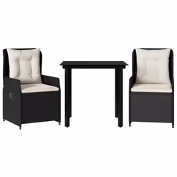 vidaXL Set da Pranzo da Giardino 3 pz con Cuscini Nero in Polyrattan - Vista aggiuntiva 2