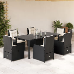 vidaXL Set da Pranzo da Giardino 7 pz Nero con Cuscini in Polyrattan