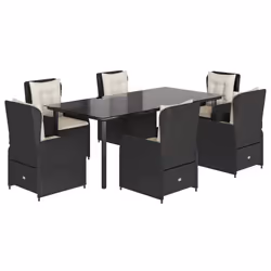 vidaXL Set da Pranzo da Giardino 7 pz Nero con Cuscini in Polyrattan - Vista aggiuntiva 2