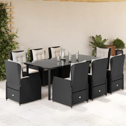 vidaXL Set da Pranzo da Giardino 9 pz con Cuscini Nero in Polyrattan