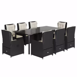 vidaXL Set da Pranzo da Giardino 9 pz con Cuscini Nero in Polyrattan - Vista aggiuntiva 2