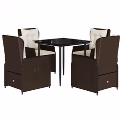 Set da Pranzo da Giardino 5pz con Cuscini in Polyrattan Marronecod mxl 117136 - Vista aggiuntiva 2