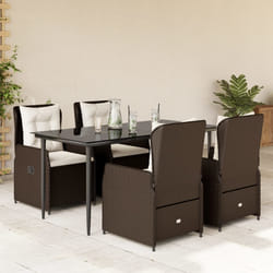 Set da Pranzo da Giardino 5pz con Cuscini in Polyrattan Marronecod mxl 117135