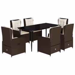 vidaXL Set da Pranzo da Giardino 7pz con Cuscini in Polyrattan Marrone - Vista aggiuntiva 2