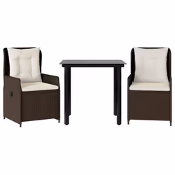 vidaXL Set da Pranzo da Giardino 3pz con Cuscini in Polyrattan Marrone - Vista aggiuntiva 2