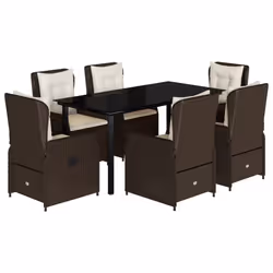 vidaXL Set da Pranzo da Giardino 7pz con Cuscini in Polyrattan Marrone - Vista aggiuntiva 2