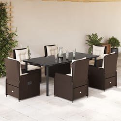 vidaXL Set da Pranzo da Giardino 7pz con Cuscini in Polyrattan Marrone