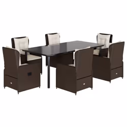 vidaXL Set da Pranzo da Giardino 7pz con Cuscini in Polyrattan Marrone - Vista aggiuntiva 2