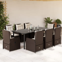 vidaXL Set da Pranzo da Giardino 9pz con Cuscini Marrone in Polyrattan
