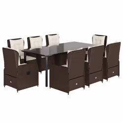 vidaXL Set da Pranzo da Giardino 9pz con Cuscini Marrone in Polyrattan - Vista aggiuntiva 2