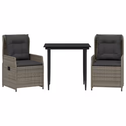 vidaXL Set da Pranzo da Giardino 3 pz con Cuscini in Polyrattan Grigio - Vista aggiuntiva 2