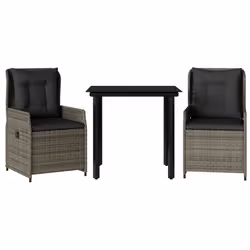 vidaXL Set da Pranzo da Giardino 3 pz con Cuscini in Polyrattan Grigio - Vista aggiuntiva 2
