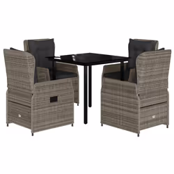 vidaXL Set da Pranzo da Giardino 5 pz con Cuscini in Polyrattan Grigio - Vista aggiuntiva 2
