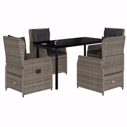 vidaXL Set da Pranzo da Giardino 5 pz con Cuscini in Polyrattan Grigio - Vista aggiuntiva 2