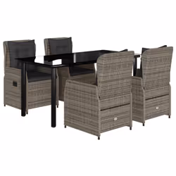 vidaXL Set da Pranzo da Giardino 5 pz con Cuscini in Polyrattan Grigio - Vista aggiuntiva 2