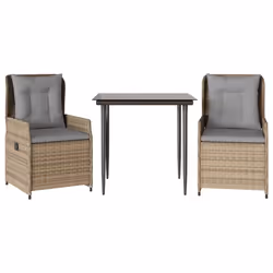 vidaXL Set da Pranzo da Giardino 3 pz con Cuscini Beige in Polyrattan - Vista aggiuntiva 2