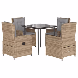 vidaXL Set da Pranzo da Giardino 5 pz con Cuscini Beige in Polyrattan - Vista aggiuntiva 2