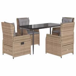vidaXL Set da Pranzo da Giardino 5 pz con Cuscini Beige in Polyrattan - Vista aggiuntiva 2