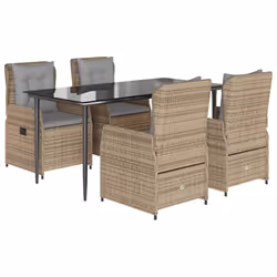 vidaXL Set da Pranzo da Giardino 5 pz con Cuscini Beige in Polyrattan - Vista aggiuntiva 2