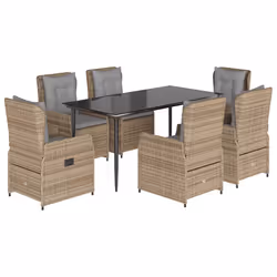 vidaXL Set da Pranzo da Giardino 7 pz con Cuscini Beige in Polyrattan - Vista aggiuntiva 2