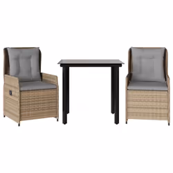 vidaXL Set da Pranzo da Giardino 3 pz con Cuscini Beige in Polyrattan - Vista aggiuntiva 2