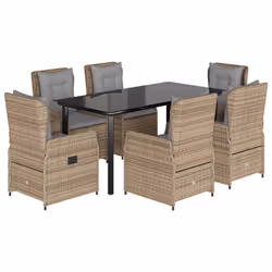 vidaXL Set da Pranzo da Giardino 7 pz con Cuscini Beige in Polyrattan - Vista aggiuntiva 2