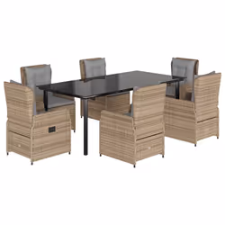 vidaXL Set da Pranzo da Giardino 7 pz con Cuscini Beige in Polyrattan - Vista aggiuntiva 2