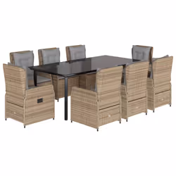 vidaXL Set da Pranzo da Giardino 9 pz con Cuscini Beige in Polyrattan - Vista aggiuntiva 2
