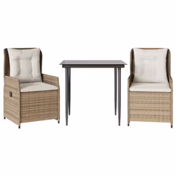 vidaXL Set da Pranzo da Giardino 3 pz con Cuscini Beige in Polyrattan - Vista aggiuntiva 2