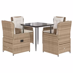 vidaXL Set da Pranzo da Giardino 5 pz con Cuscini Beige in Polyrattan - Vista aggiuntiva 2