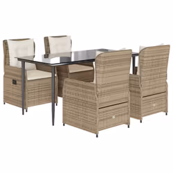 vidaXL Set da Pranzo da Giardino 5 pz con Cuscini Beige in Polyrattan - Vista aggiuntiva 2