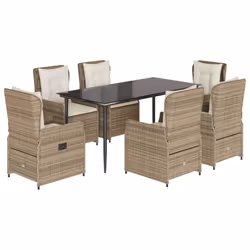 vidaXL Set da Pranzo da Giardino 7 pz con Cuscini Beige in Polyrattan - Vista aggiuntiva 2