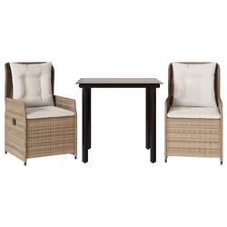 vidaXL Set da Pranzo da Giardino 3 pz con Cuscini Beige in Polyrattan - Vista aggiuntiva 2