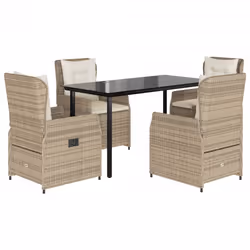 vidaXL Set da Pranzo da Giardino 5 pz con Cuscini Beige in Polyrattan - Vista aggiuntiva 2