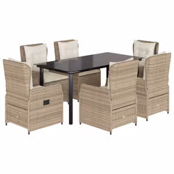 vidaXL Set da Pranzo da Giardino 7 pz con Cuscini Beige in Polyrattan - Vista aggiuntiva 2