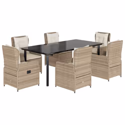 vidaXL Set da Pranzo da Giardino 7 pz con Cuscini Beige in Polyrattan - Vista aggiuntiva 2